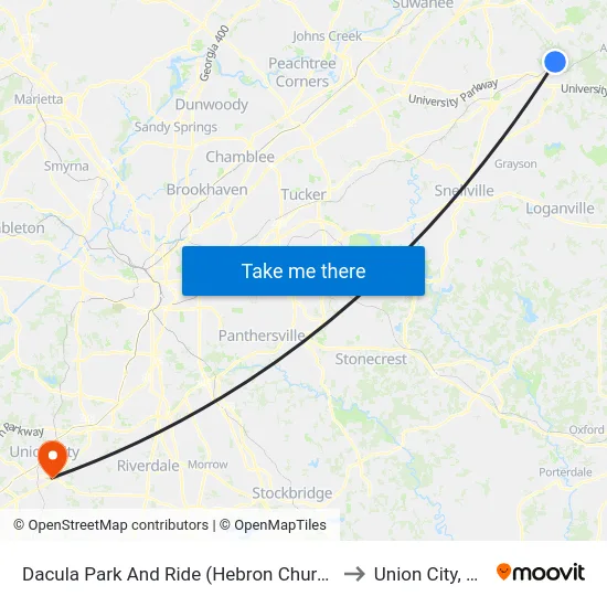 Dacula Park And Ride (Hebron Church) to Union City, GA map
