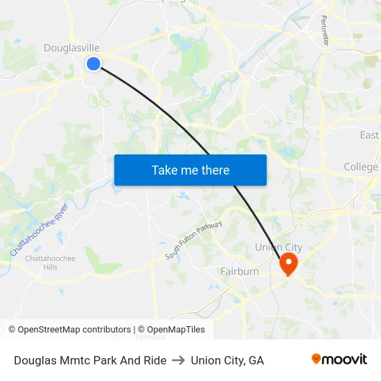 Douglas Mmtc Park And Ride to Union City, GA map