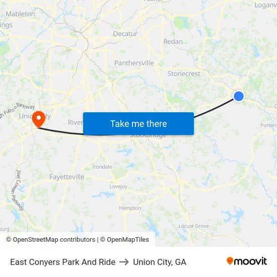 East Conyers Park And Ride to Union City, GA map