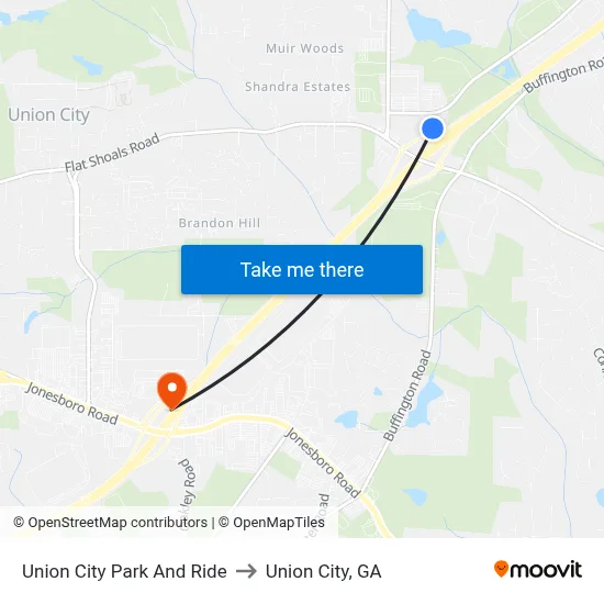 Union City Park And Ride to Union City, GA map