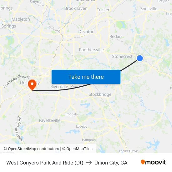 West Conyers Park And Ride (Dt) to Union City, GA map