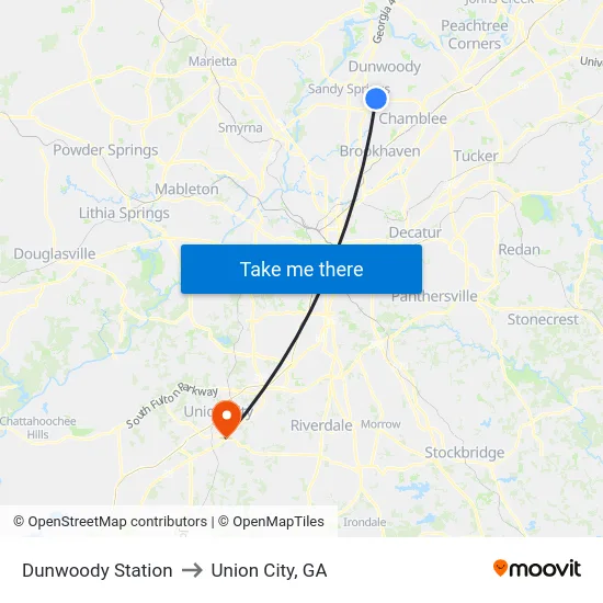 Dunwoody Station to Union City, GA map