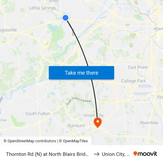 Thornton Rd (N) at North Blairs Bridge Rd to Union City, GA map