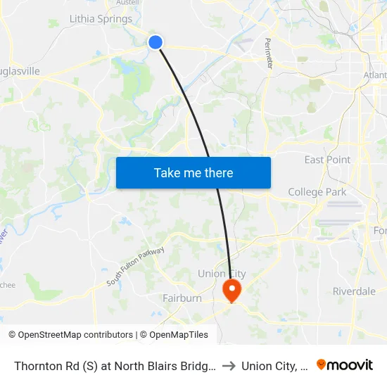 Thornton Rd (S) at North Blairs Bridge Rd to Union City, GA map