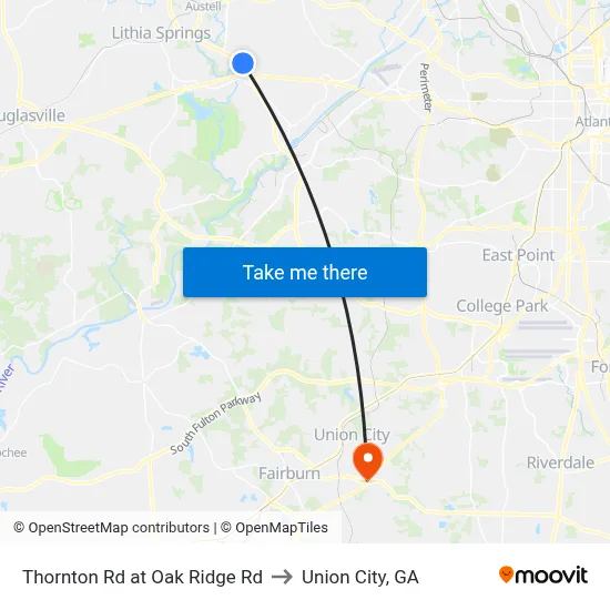 Thornton Rd at Oak Ridge Rd to Union City, GA map