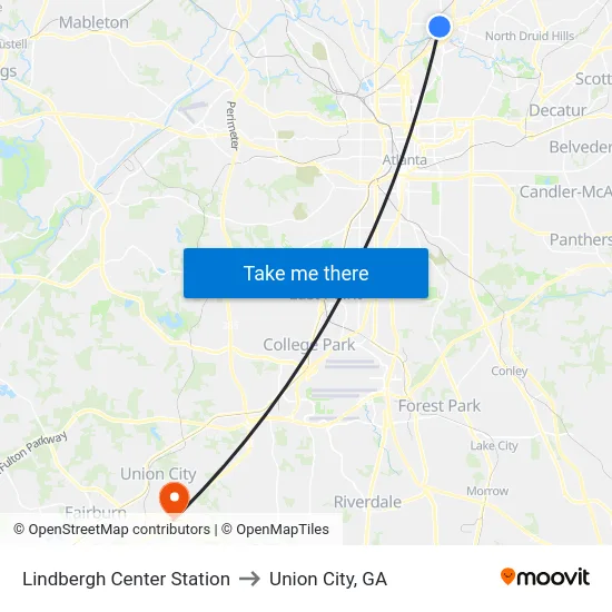 Lindbergh Center Station to Union City, GA map