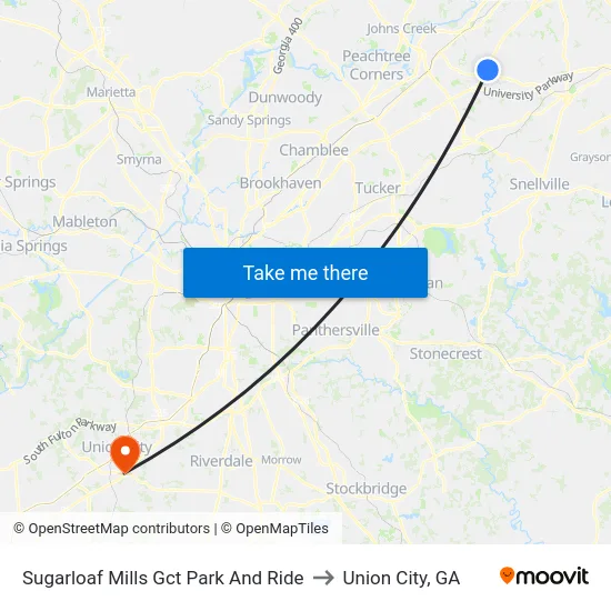 Sugarloaf Mills Gct Park And Ride to Union City, GA map