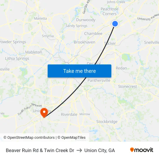 Beaver Ruin Rd & Twin Creek Dr to Union City, GA map