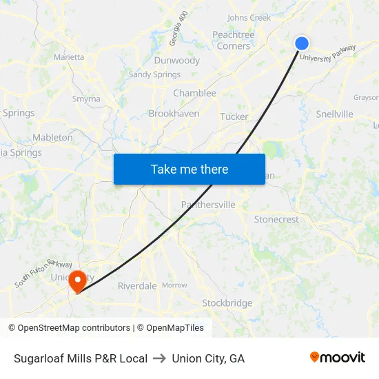Sugarloaf Mills P&R Local to Union City, GA map