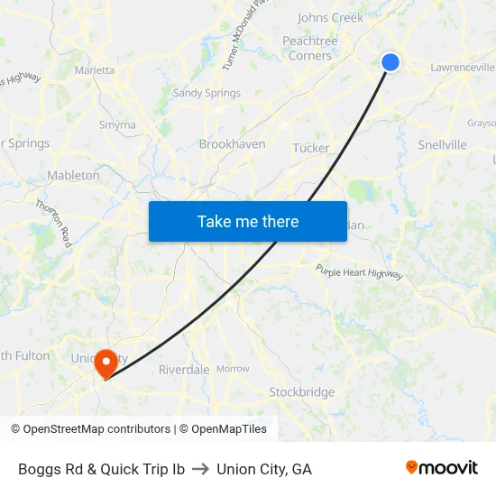 Boggs Rd & Quick Trip Ib to Union City, GA map