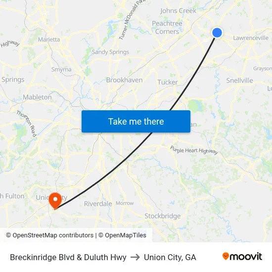 Breckinridge Blvd & Duluth Hwy to Union City, GA map