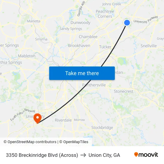 3350 Breckinridge Blvd (Across) to Union City, GA map