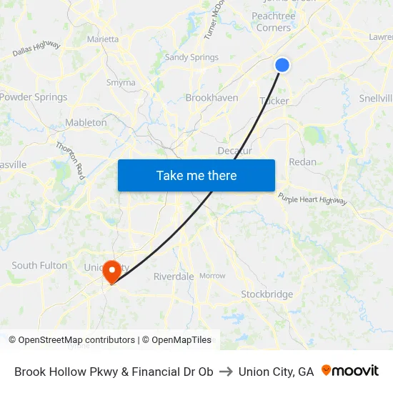 Brook Hollow Pkwy & Financial Dr Ob to Union City, GA map