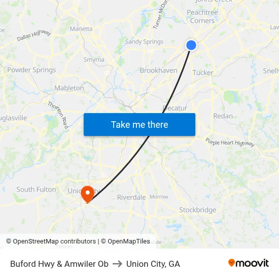 Buford Hwy & Amwiler Ob to Union City, GA map