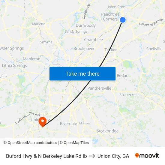 Buford Hwy & N Berkeley Lake Rd Ib to Union City, GA map