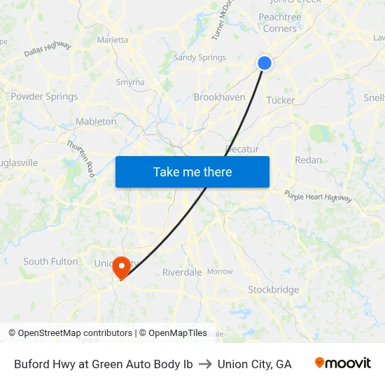 Buford Hwy at Green Auto Body Ib to Union City, GA map
