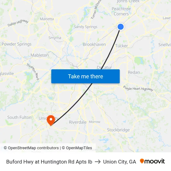 Buford Hwy at Huntington Rd Apts Ib to Union City, GA map