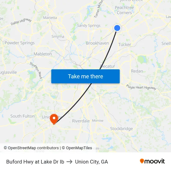 Buford Hwy at Lake Dr Ib to Union City, GA map