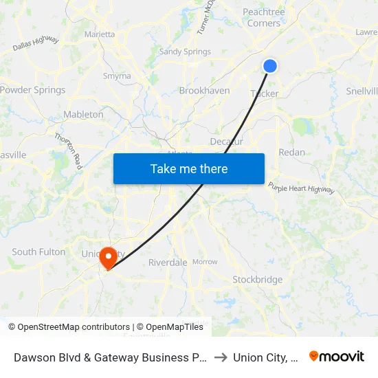 Dawson Blvd & Gateway Business Park to Union City, GA map