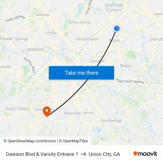 Dawson Blvd & Varsity Entrane 1 to Union City, GA map