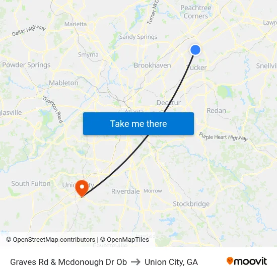 Graves Rd & Mcdonough Dr Ob to Union City, GA map