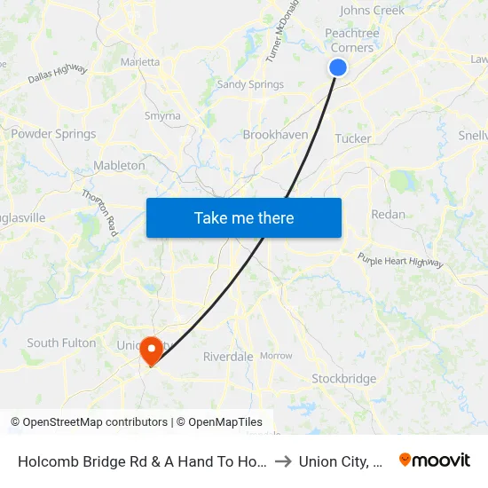 Holcomb Bridge Rd & A Hand To Hold to Union City, GA map