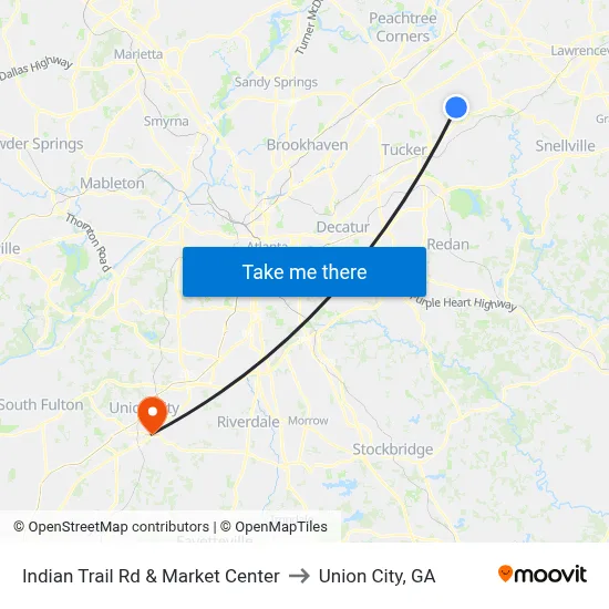 Indian Trail Rd & Market Center to Union City, GA map