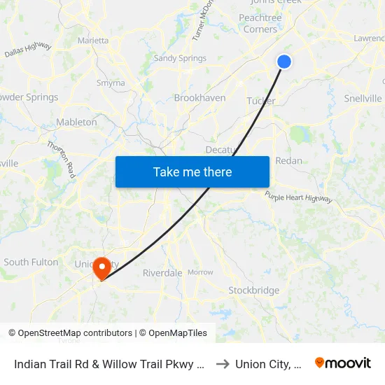 Indian Trail Rd & Willow Trail Pkwy Ob to Union City, GA map