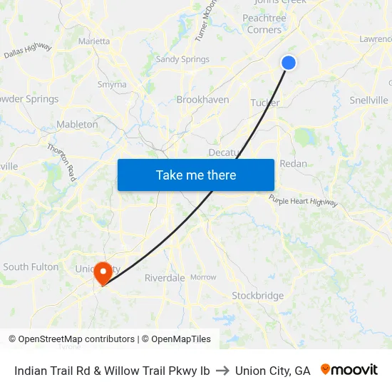 Indian Trail Rd & Willow Trail Pkwy Ib to Union City, GA map
