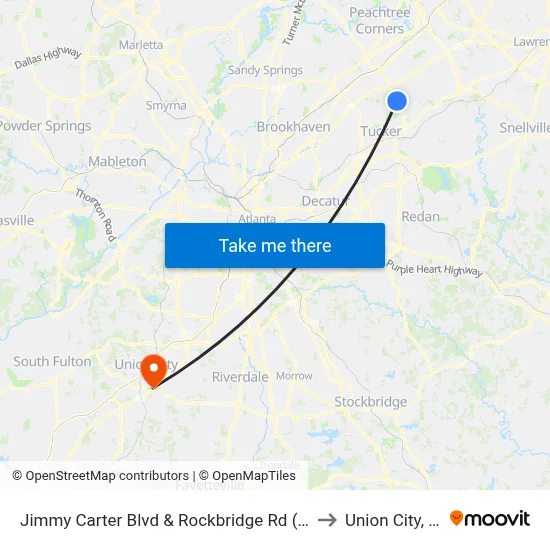 Jimmy Carter Blvd & Rockbridge Rd (Ihop) to Union City, GA map