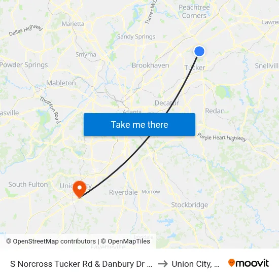 S Norcross Tucker Rd & Danbury Dr Ob to Union City, GA map