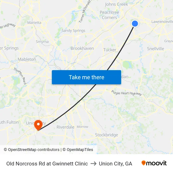 Old Norcross Rd at Gwinnett Clinic to Union City, GA map