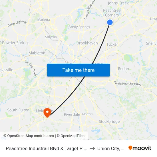 Peachtree Industrail Blvd & Target Plaza to Union City, GA map