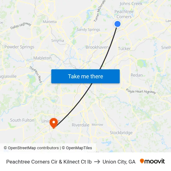 Peachtree Corners Cir & Kilnect Ct Ib to Union City, GA map