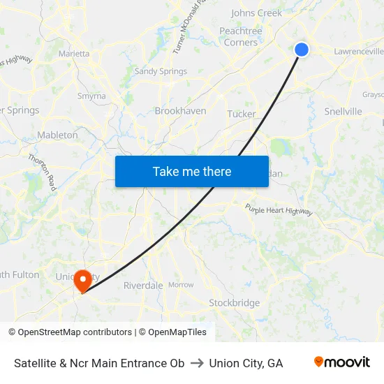 Satellite & Ncr Main Entrance Ob to Union City, GA map