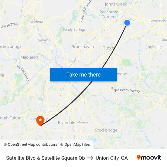 Satellite Blvd & Satellite Square Ob to Union City, GA map