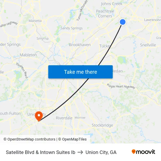 Satellite Blvd & Intown Suites Ib to Union City, GA map