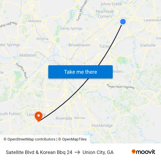 Satellite Blvd & Korean Bbq 24 to Union City, GA map