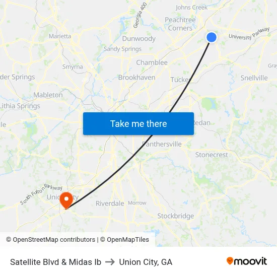 Satellite Blvd & Midas Ib to Union City, GA map