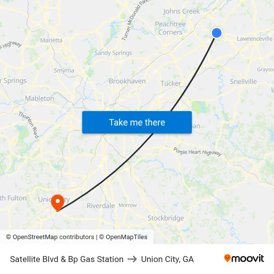 Satellite Blvd & Bp Gas Station to Union City, GA map