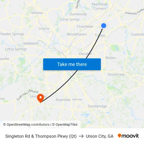 Singleton Rd & Thompson Pkwy (Qt) to Union City, GA map