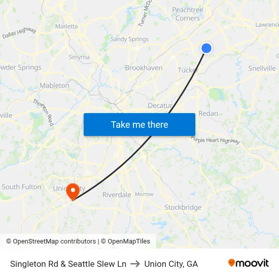 Singleton Rd & Seattle Slew Ln to Union City, GA map