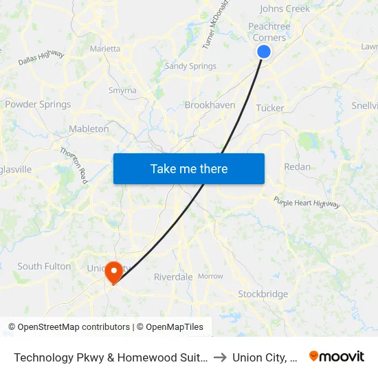 Technology Pkwy  & Homewood Suites to Union City, GA map