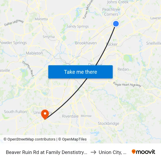 Beaver Ruin Rd at Family Denstistry Ib to Union City, GA map