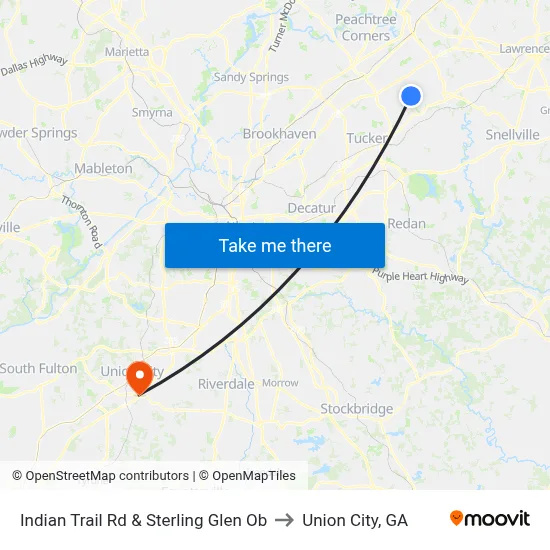 Indian Trail Rd & Sterling Glen Ob to Union City, GA map