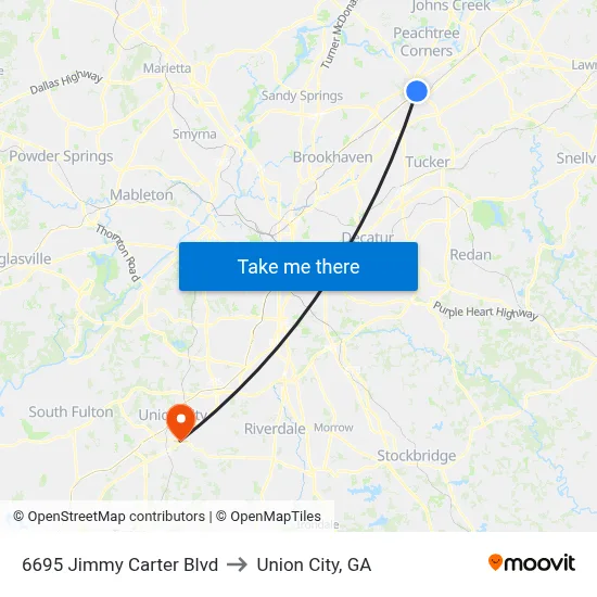 6695 Jimmy Carter Blvd to Union City, GA map