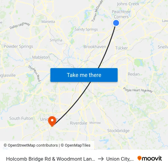 Holcomb Bridge Rd & Woodmont Land Apts to Union City, GA map