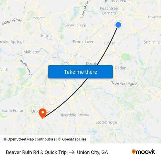 Beaver Ruin Rd & Quick Trip to Union City, GA map
