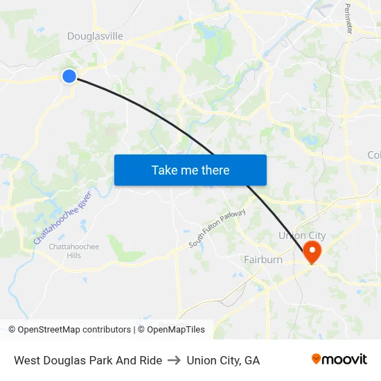 West Douglas Park And Ride to Union City, GA map