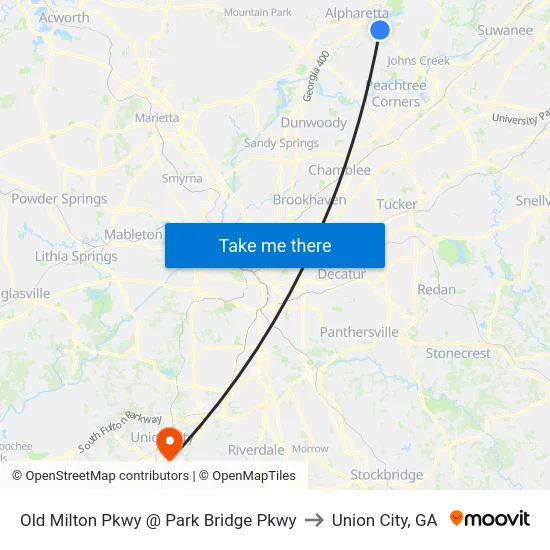 Old Milton Pkwy @ Park Bridge Pkwy to Union City, GA map